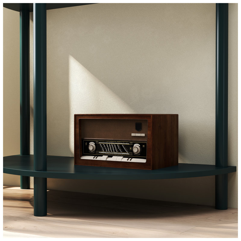 Console demi-lune antique avec porte coulissante en rotin vert, American Design