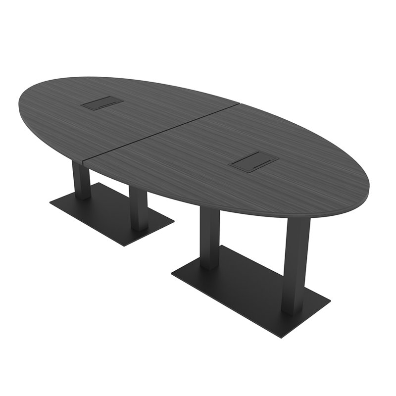 Table de conférence ovale avec alimentation et données, Nuit asiatique, Noir mat, L 96 po x l 48 po