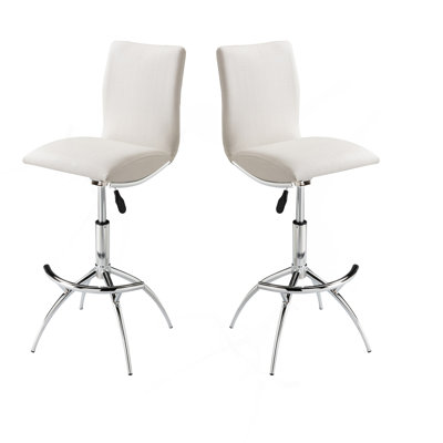 Tabouret de bar moderne à texture réglable en similicuir / chrome de couleur blanc doux