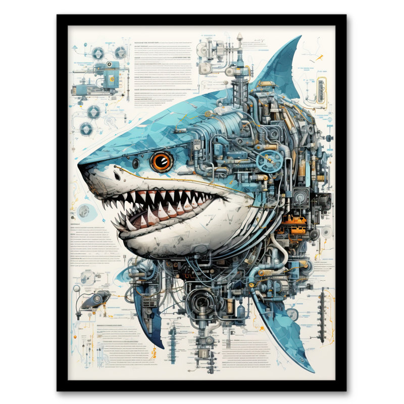Weapons Grade Shark Robot Hybrid Secret Military Schematic - Single Picture Frame Print