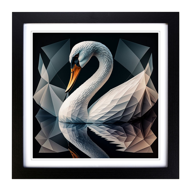 Swan Geometric - Framed Print, Black