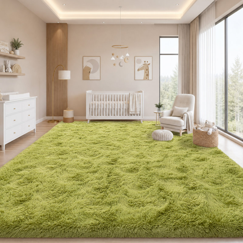 Solid Rug Soft Fluffy Grass Green Indoor Area Rug for Living Room Bedroom Nursery Kids Room, Rectangle 9' x 12', Grass Green