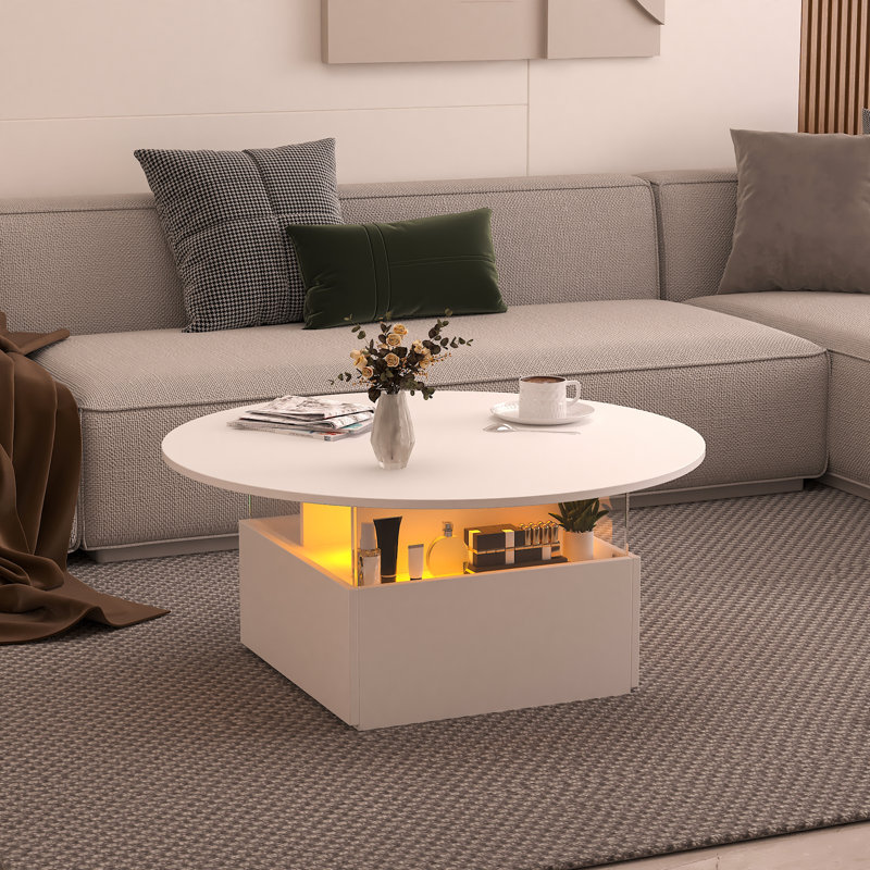 Solid Round Coffee Table with Two Drawers, White