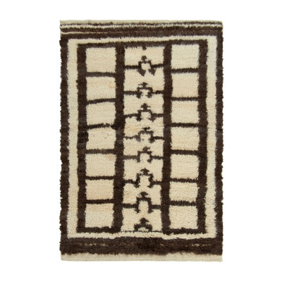 Wool Geometric Area Rug in Brown/Beige/White