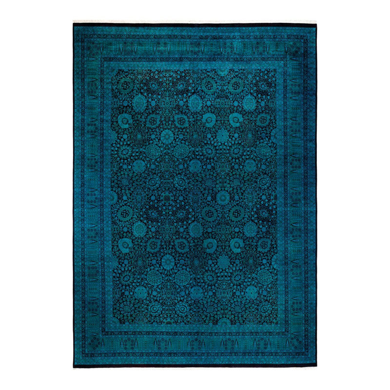 Tapis bleu noué à la main de conception unique Holsworth - bleu
