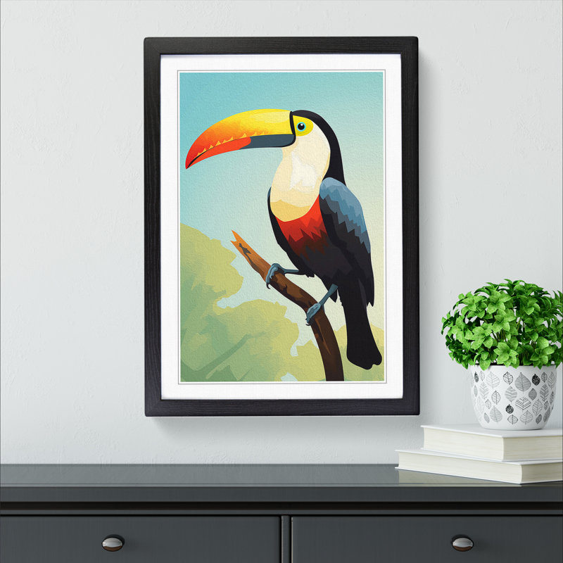Toucan Minimalism - Single Picture Frame Print on Wood, 64cm H x 46cm W x 2cm D, Black