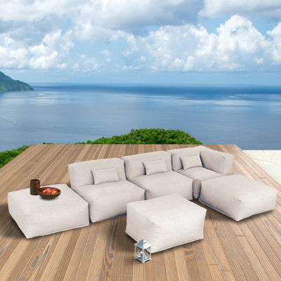 outdoor 3 piece outdoor modular bean bag sofa set, water repellent olefin fabric patio furniture for small backyard