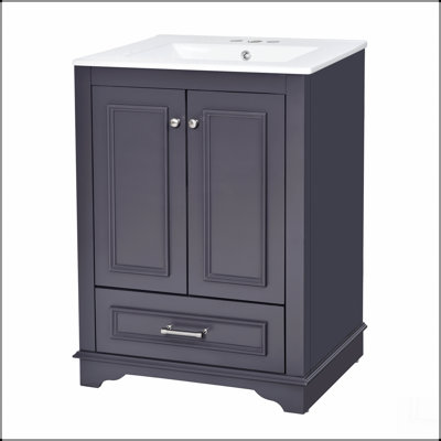 24'' Bathroom Vanity with Ceramic Sink Combo, Modern Freestanding Storage Cabinet  with Silver Handles,  Soft Closing Doors
