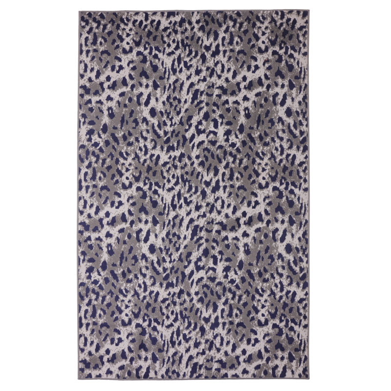 Tapis bleu / gris à imprimé animal, Rectangle 2 pi x 4 pi