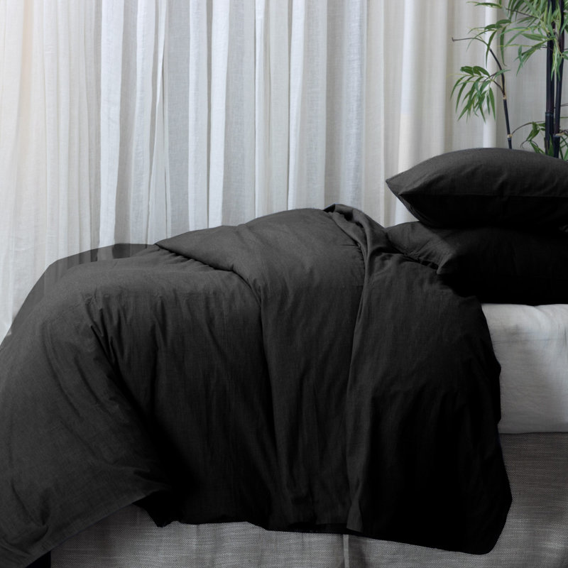 Housse de couette SENSA, CHAMBRAY, ensemble, Housse de couette très grand et 2 taies, Noir
