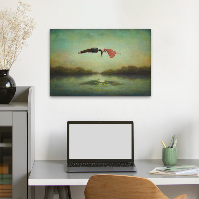 Rêveurs, lieu de rencontre - Art fantastique surréalisme urbain et pop figuratif, H 24 po x l 16 po