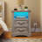 17.7"W Farmhouse Nightstand with Charging Station, Night Stand with 2 Drawers, End Tables Living Room, LED Bed Side Table with Open Shelf-1523848296