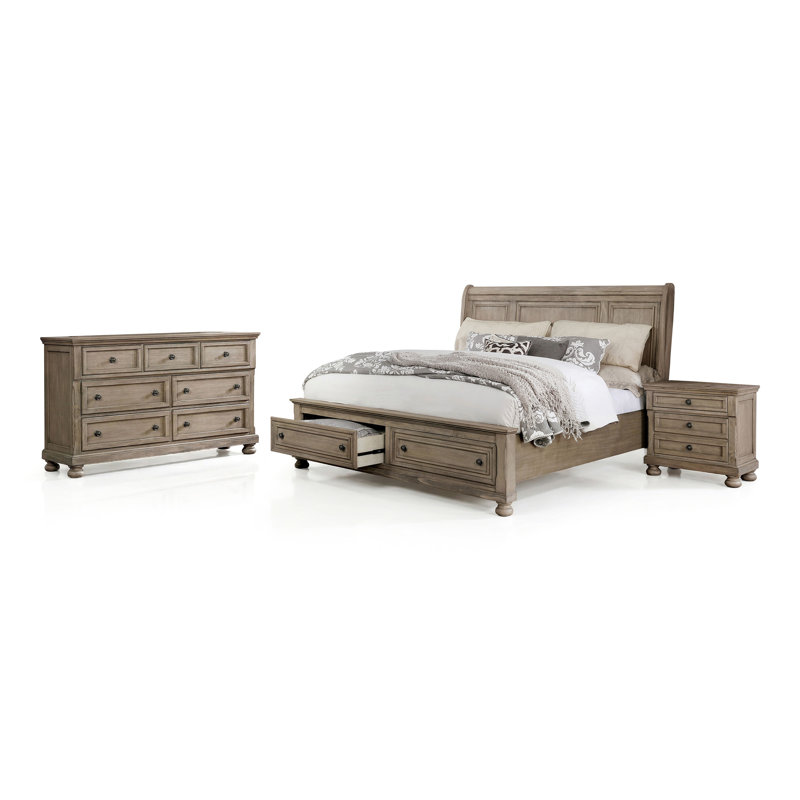 Ensemble de chambre à coucher Ikko, Très grand, 3 pièces: lit, table de chevet, commode