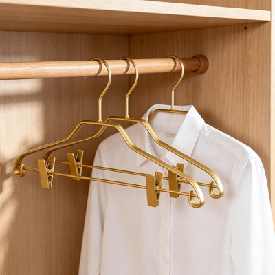 Paquet de 10 cintres en alliage d'aluminium avec pinces antidérapantes réglables, cintres à finition dorée de qualité supérieure pour pantalons, manteaux, jupes et chemises