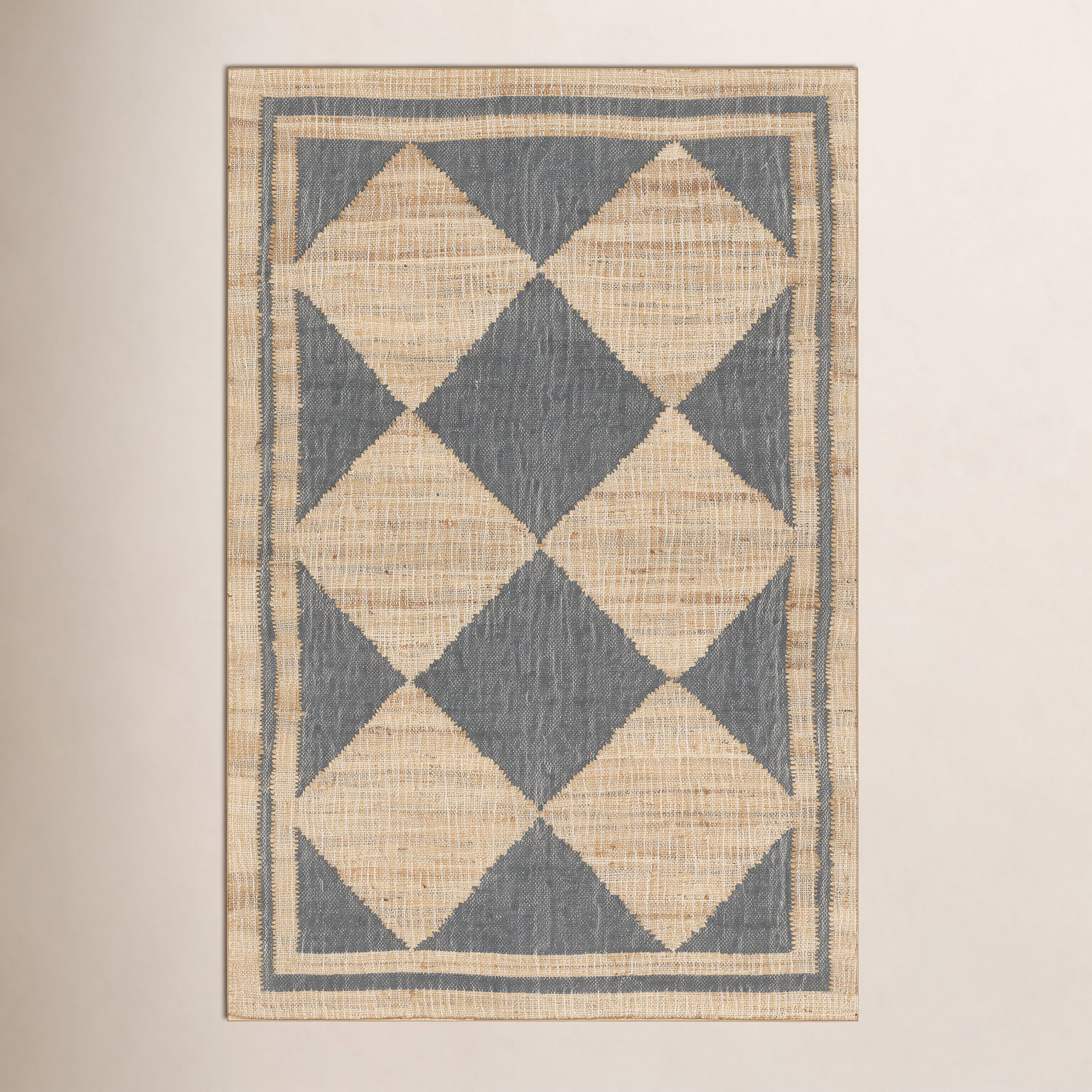 Orchard Court Blue Hand-Woven Geometric Jute Rug, Rectangle 3'6" X 5'6"