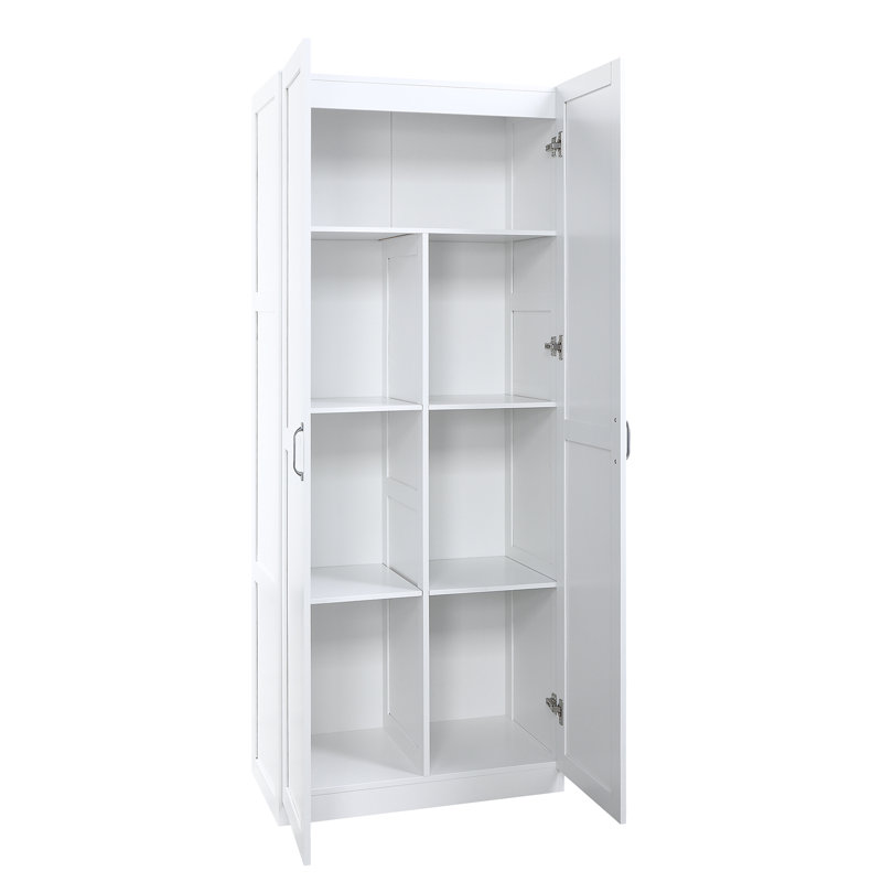 Armoire de rangement moderne Cornelia avec 7 tablettes réglables en blanc, Blanc