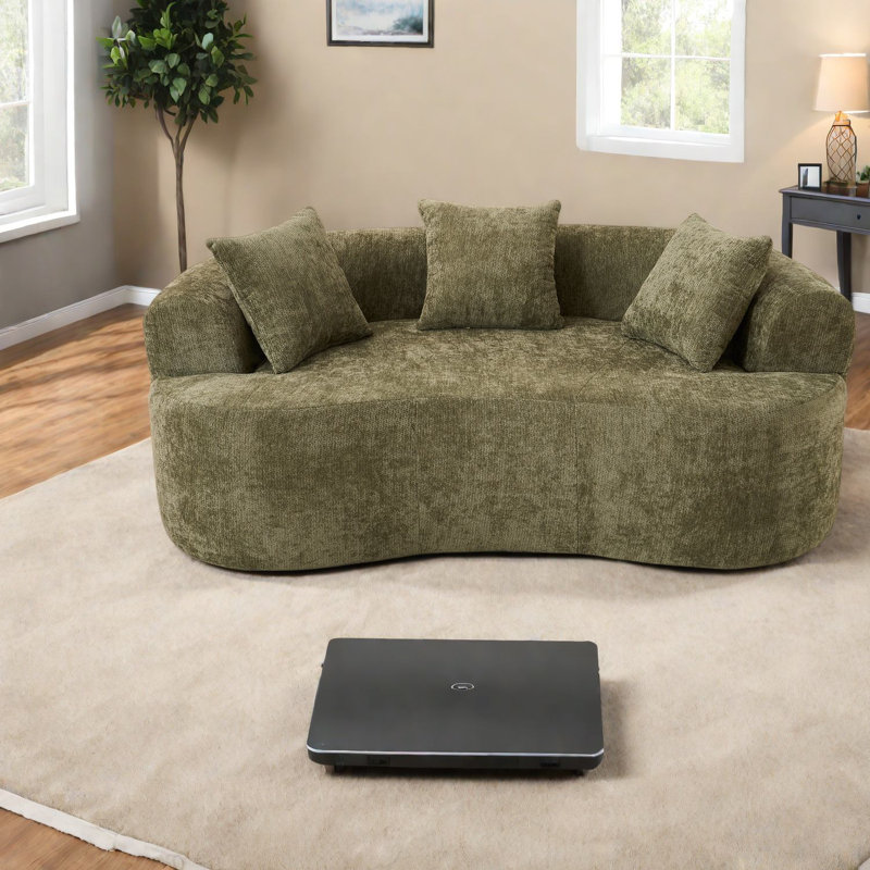 Canapé spacieux en chenille verte, style moderne à dossier bas pour la maison