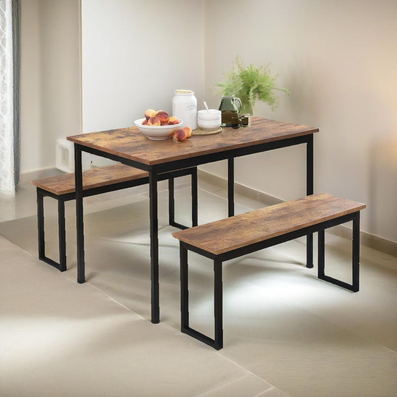 Niyathi 4 Person Dining Set, Rustic Industrial, Metal Frame, Kitchen Chair and Table