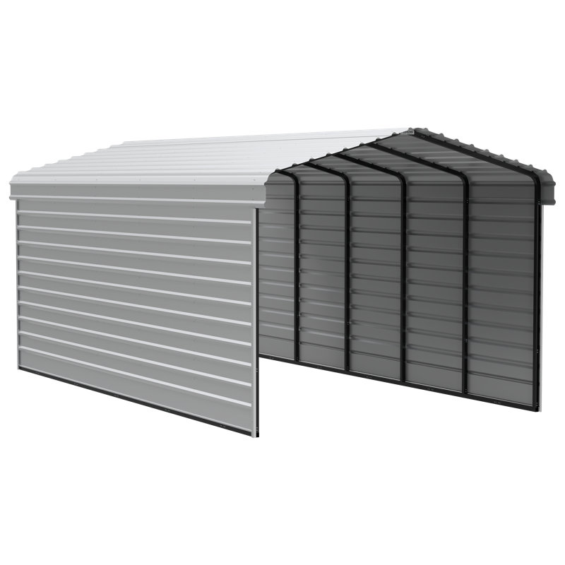 Eggshell Galvanized Steel Carport with 2-Sided Enclosure, 12' x 24' x 9'