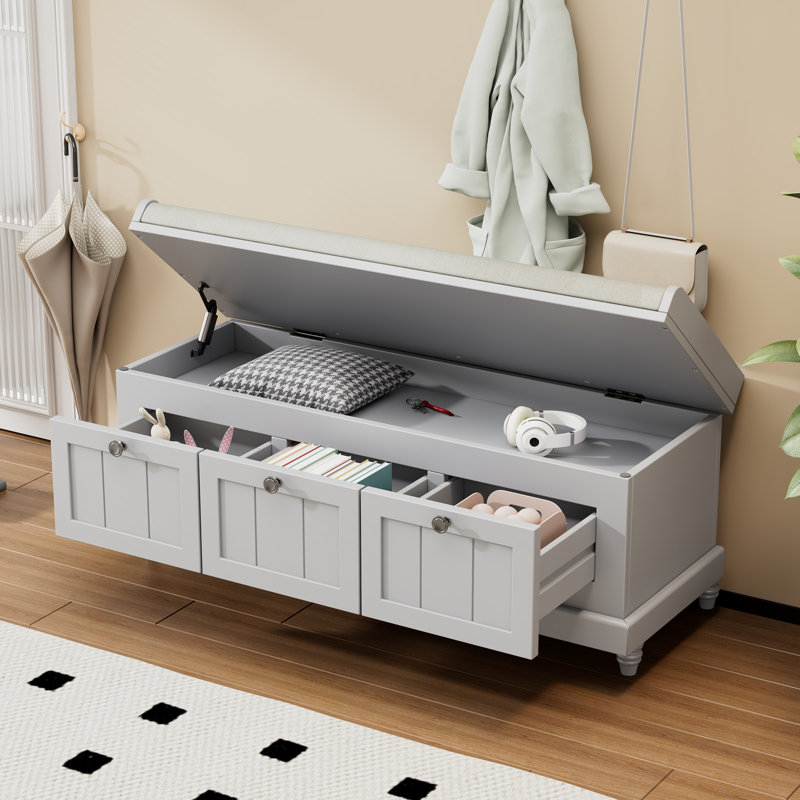 Humdan Fabric Upholstered Storage Bench, Light Gray