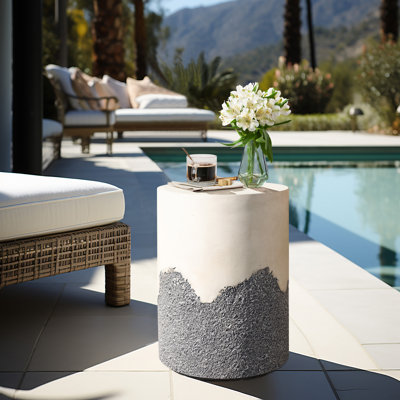 Table de patio d'extérieur ronde en ciment 17,7 po gris et crème