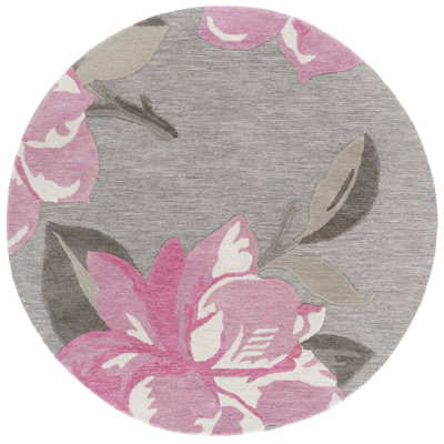 Jardin 403 Hand Tufted Wool/Cotton Floral Rug in Gray/Pink
