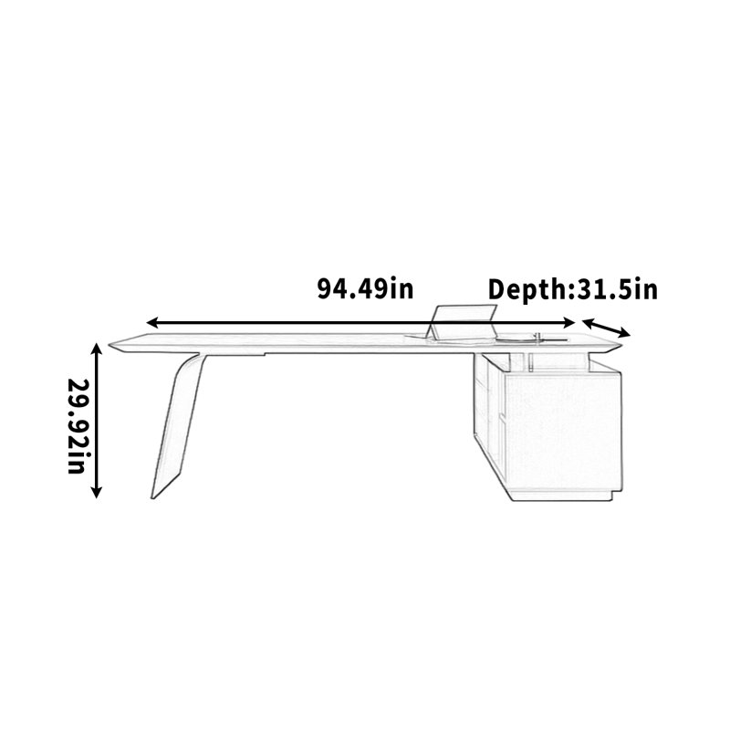 Bureau de rangement, bureau d'écriture, bureau d'angle, H 29,92 po x l 94,49 po x P 31,5 po, Noir