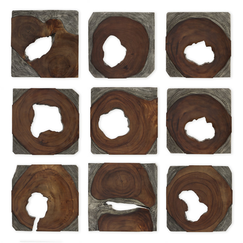 Rustic Dark Coffee Brown and Black Suar Wood Wall Art Set