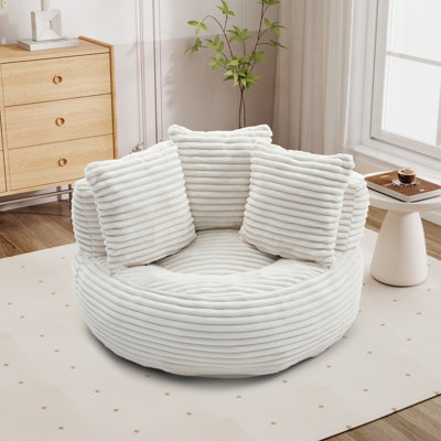 Round Corduroy Bean Bag Chair With Side Pillows & Handles – Frameless Lounge Sofa For Living Room, Bedroom, Or Dorm