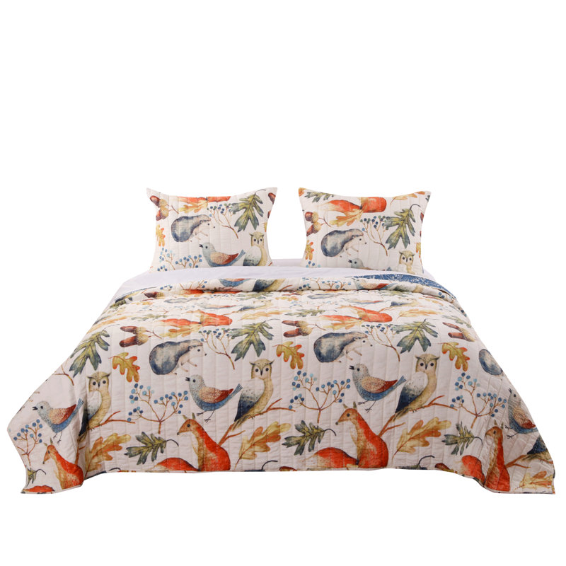 Forest Animals Reversible Full Microfiber Quilt Set in Blue