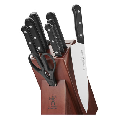 HENCKELS Solution 10-Piece Knife Set with Block, Chef Knife, Paring Knife, Utility Knife, Bread Knife, Black, Stainless Steel