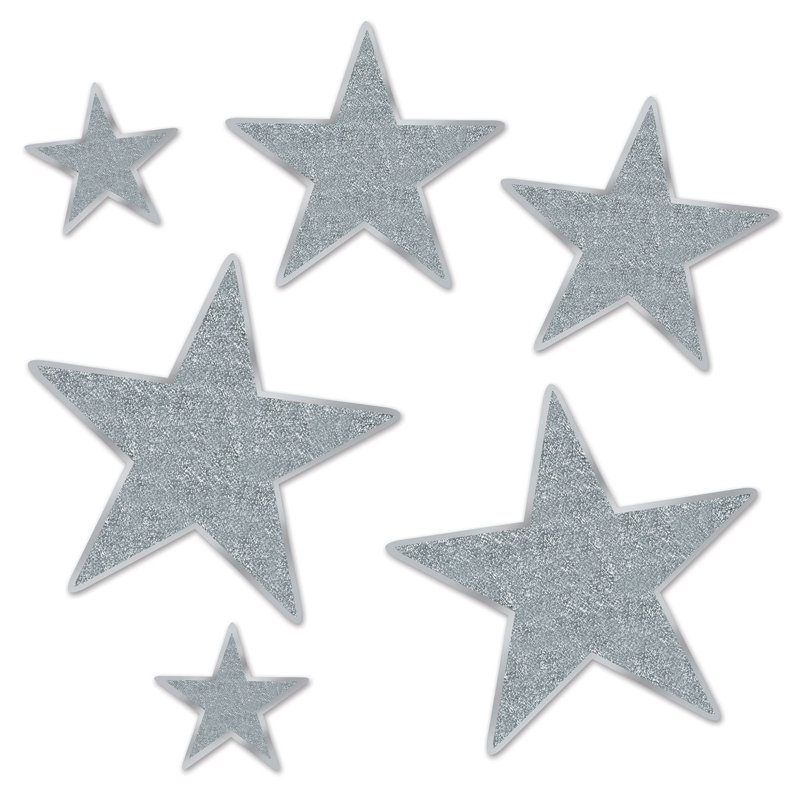 Découpes scintillantes en forme d'étoile, H 14,25 po x l 12,5 po x P 0,38 po, Argent