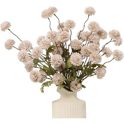6Pcs Artificial Flowers Faux Silk Pompon Mum,Silk  Mini Chrysanthemum Ball With Stems For Wedding DIY Champagne Arrangements Bouquets Centerpieces Home Decorations