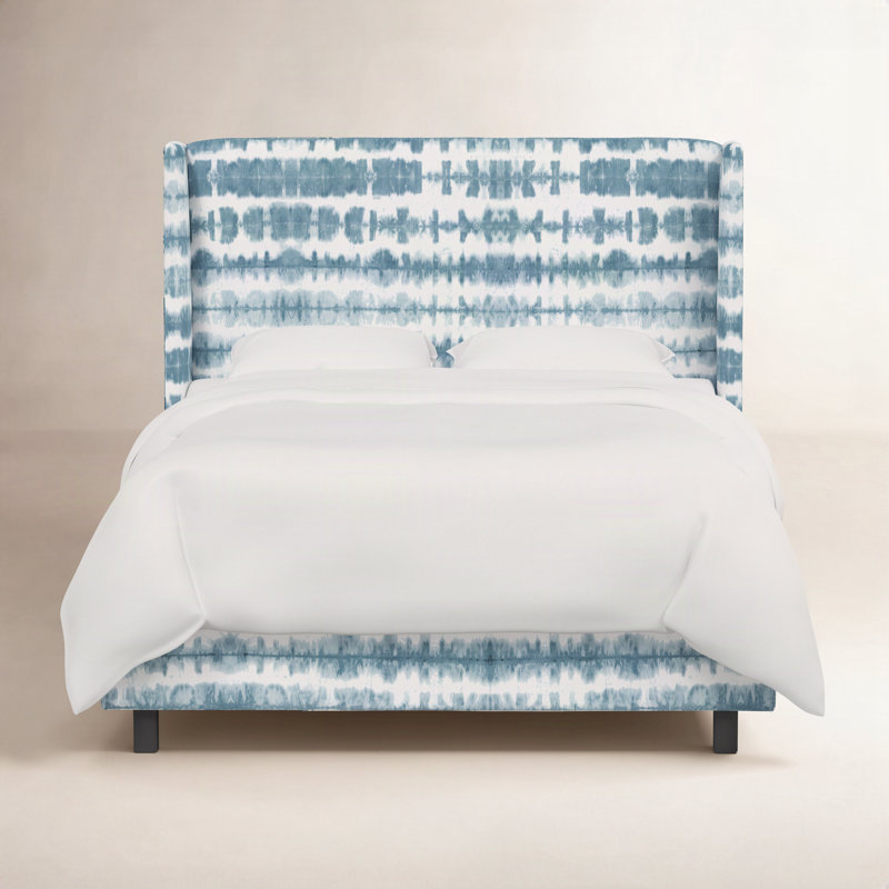 Tilly Upholstered Wingback Bed, Queen, Obu Stripe Ocean