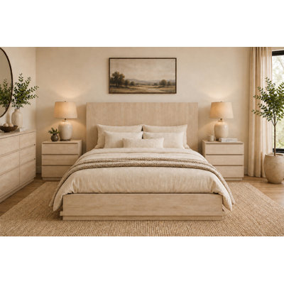 Joeann Bedroom Set With Matching King Bed, Two Nightstands, And One Dresser - Stone Natural
