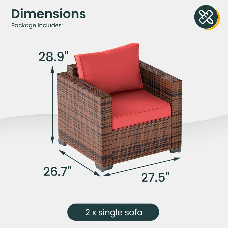 Chaise de patio d'extérieur en osier 31,5 po Azoriah Silloth (ensemble de 2), Rouge vin, Brown
