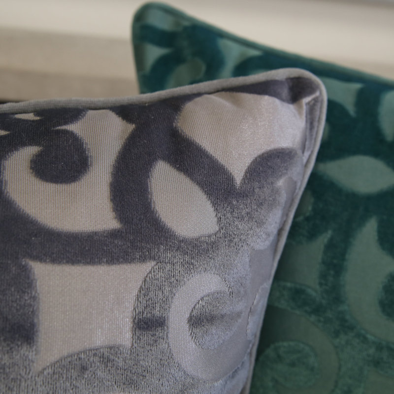 Damask Velvet Throw Pillow, Gray
