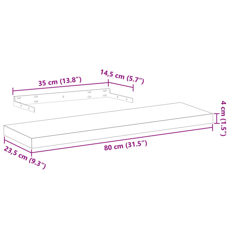 Rohitash Floating Shelf, 4cm H x 80cm W x 23.5cm