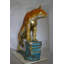 Statue de lion de montagne bronze sur grand rebord de couguar 55 po x 20 po x H 40 po