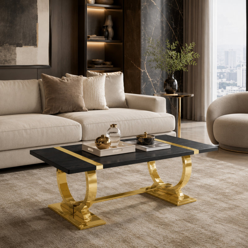 Table basse rectangulaire Caston, Noir et or