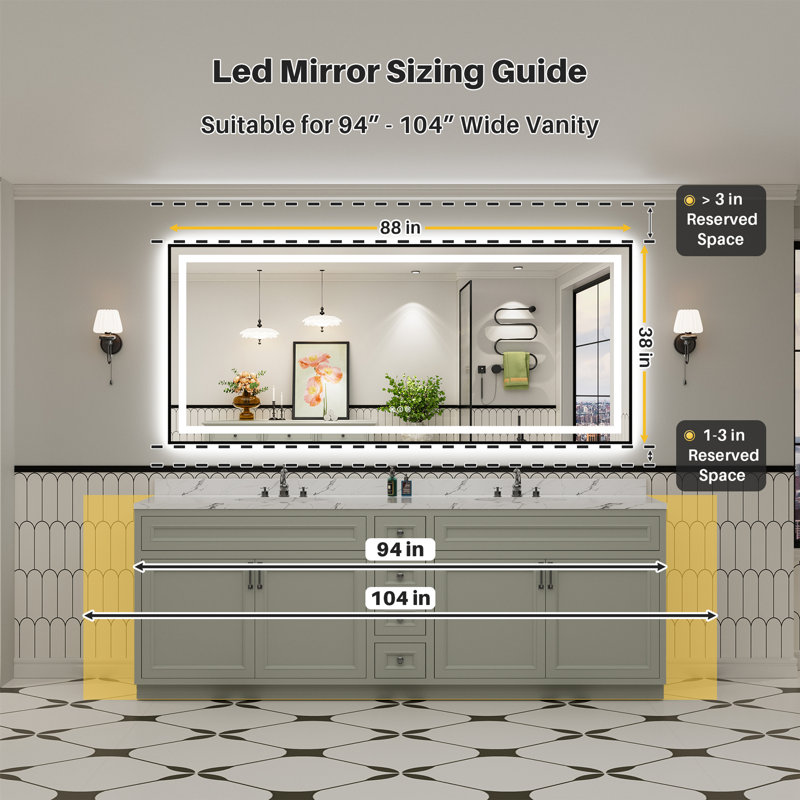 Miroir de salle de bain Matte, Rectangulaire, 88 po x 38 po