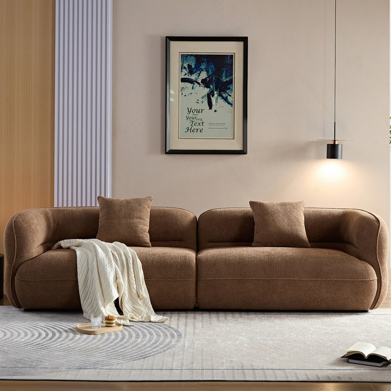 Canapé brun clair, tissu durable, structure en bois massif, rembourrage en éponge haute densité