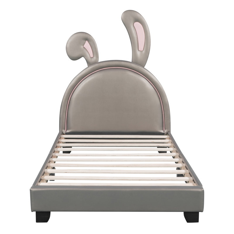 Lit plateforme tapissier en similicuir, Simple, gris