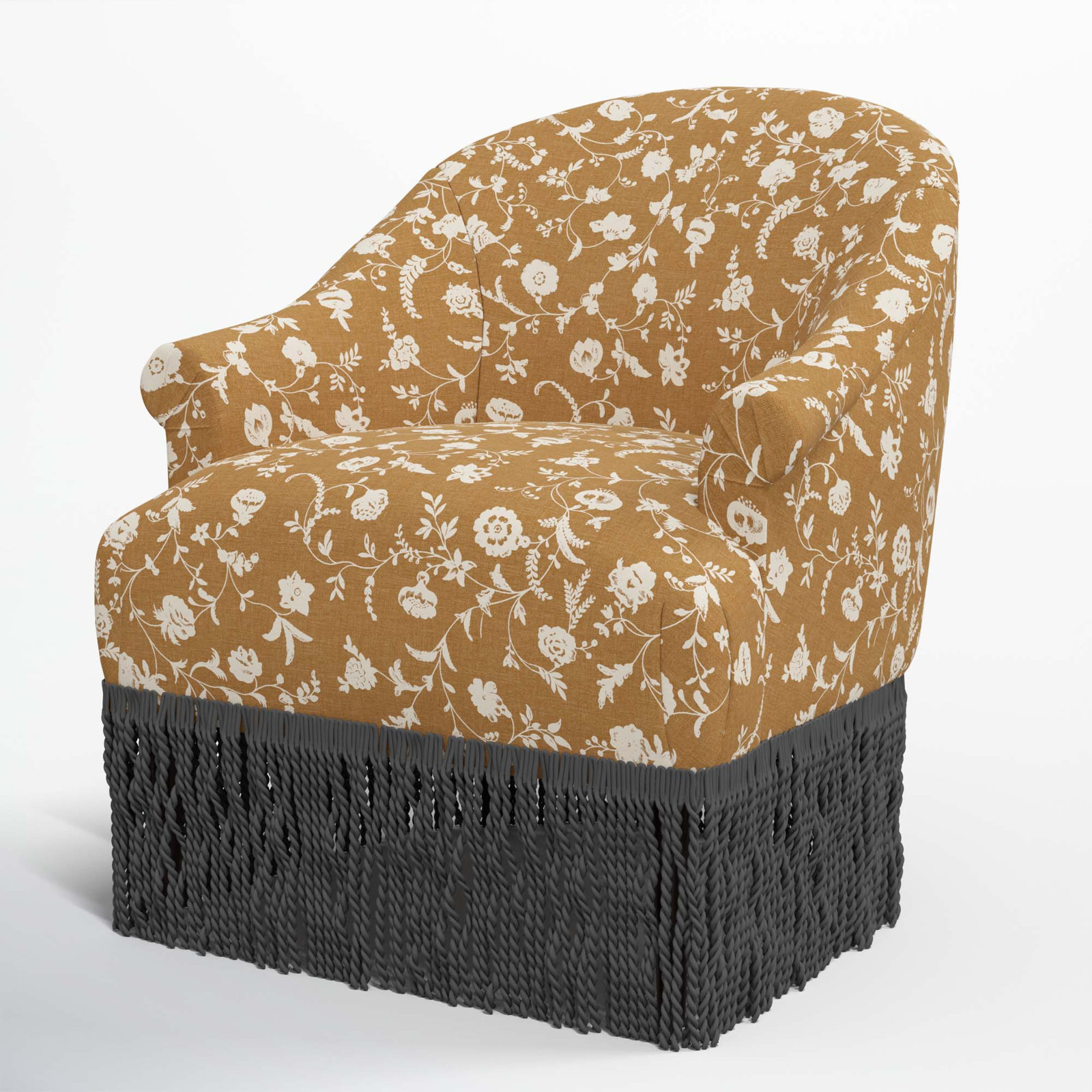 Callie Barrel Chair, Robina Floral Ochre, Black