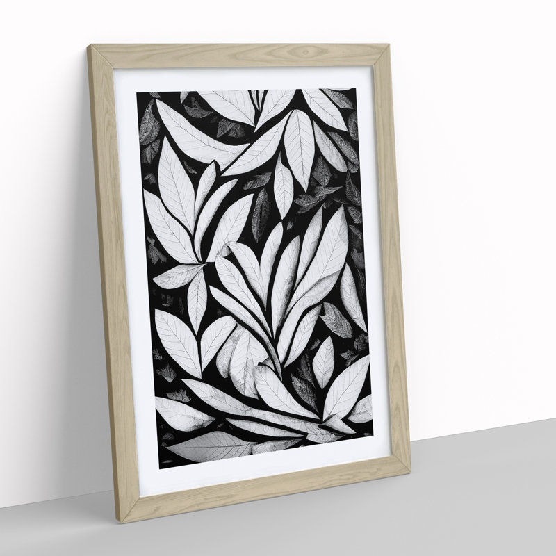 Monochrome Leaves No.4 - Framed Print, 34cm H x 25cm W x 2cm D, Oak