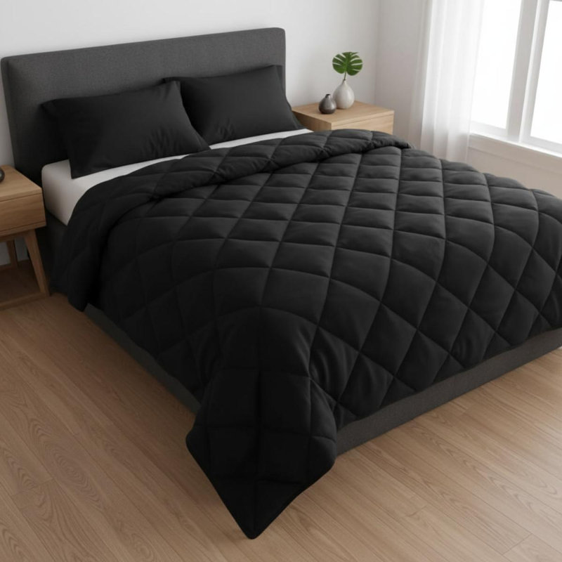 Ensemble d'édredon réversible en duvet synthétique matelassé double / grand 3M Scotchgard, L 90 po x l 86 po, Black