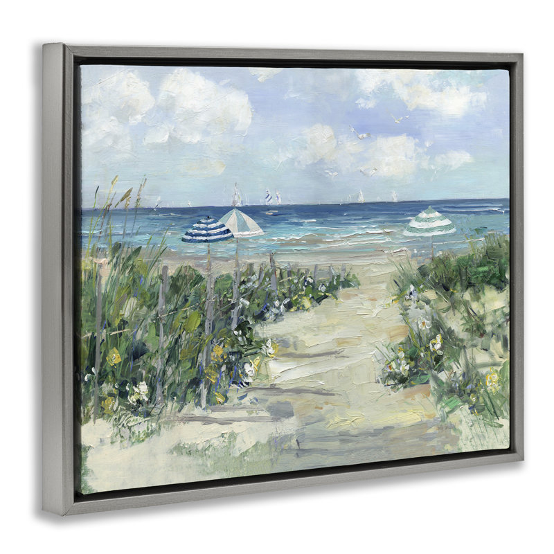 Cadre flottant Seaside Path To Striped, Cadre flottant gris lustré, H 25 po x l 31 po