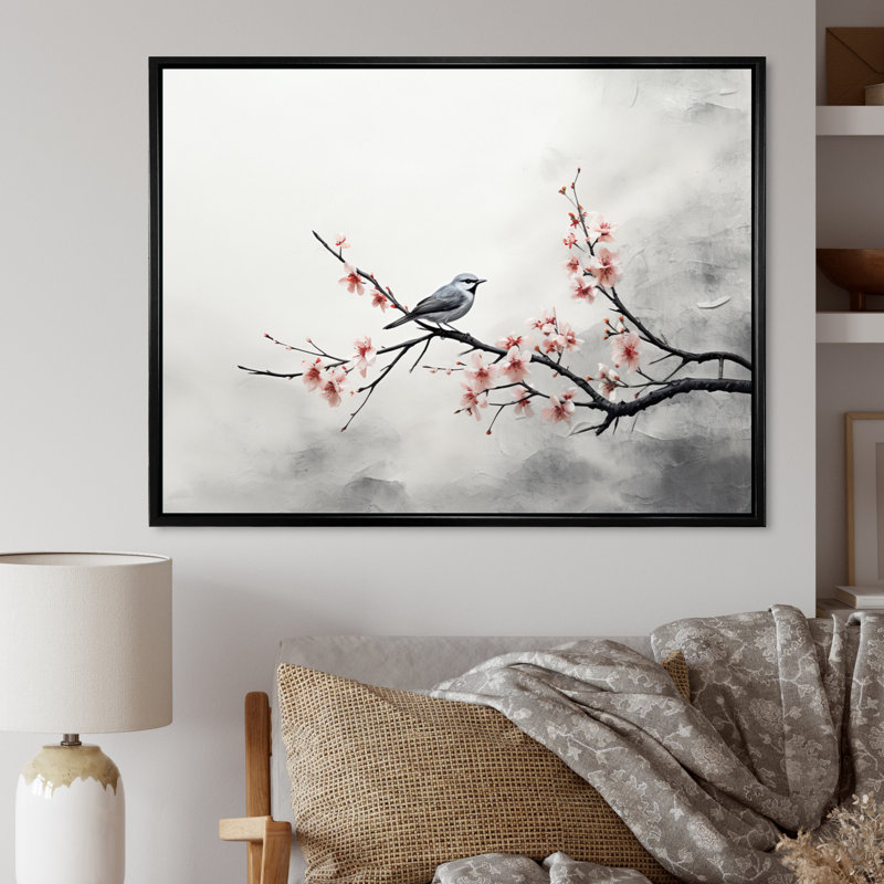 «Asian Art Sumi Bird Serenity X», reproduction d'art sur toile, H 12 po x l 20 po x P 1 po, Cadre flottant noir