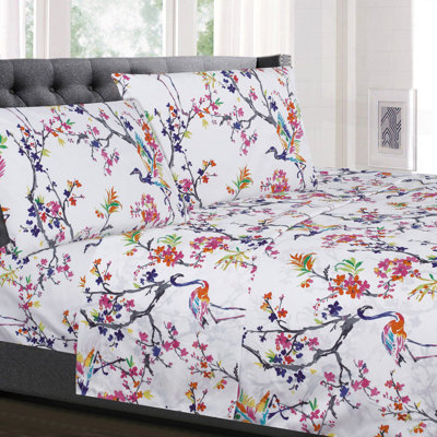 Sweet Home Collection Botanical Printed Microfiber Floral Bed Sheet Set In White