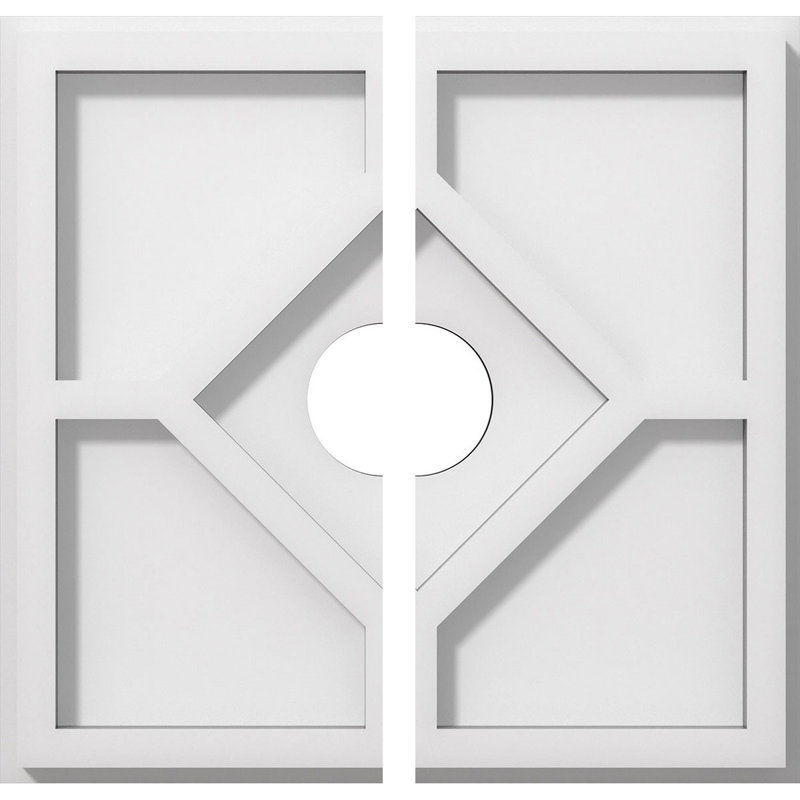 10"OD x 2"ID x 3 1/2"C x 1"P Embry Architectural Grade PVC Contemporary Ceiling Medallion, Two Piece, 1" H x 10" W x 10" D